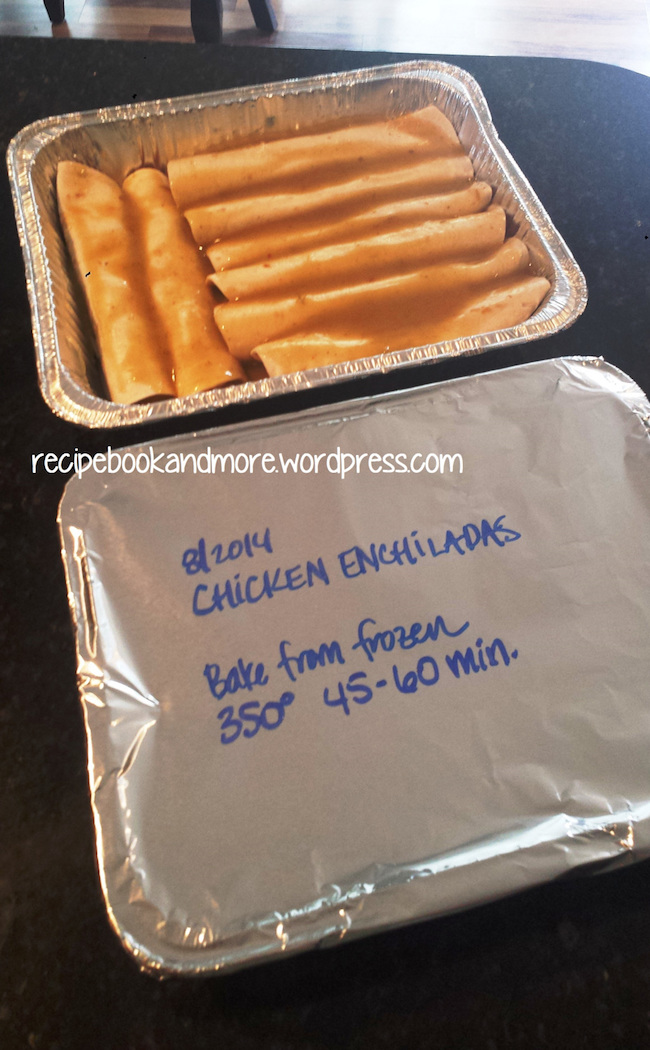DIY Freezer Meals - Cheesy Chicken Enchiladas - make 2 and freeze the extra. Perfect for new moms, or new neighbors, or someone having surgery.