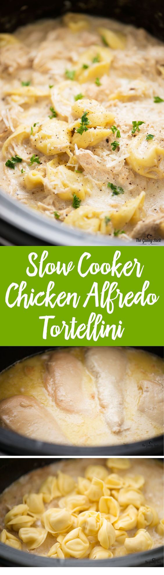 Slow Cooker Chicken Alfredo Tortellini is warm and comforting on a cold winter night. This easy, cheesy dinner recipe is a family favorite!