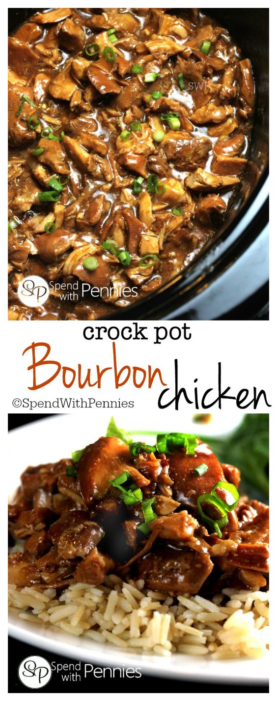 Crock pot bourbon chicken. The marinade creates the perfect sauce and is delicious served over rice!