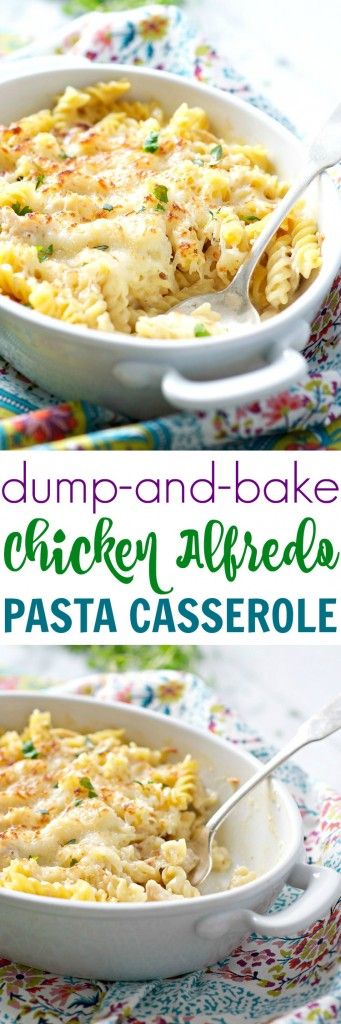 A 10-minute total crowd-pleaser, this Dump and Bake Chicken Alfredo Pasta Casserole is an easy, cheesy, comfort food dinner for your busiest weeknights!