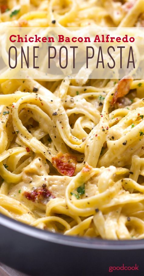 One Pot Bacon Chicken Pasta. Quick, Delicious Dinner, made in minutes!