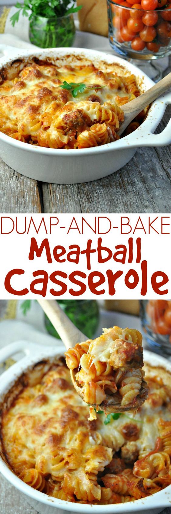 Dinner doesn’t get any easier! No boiling the pasta and just 5 ingredients for this family-friendly comfort food: Dump and Bake Meatball Casserole!