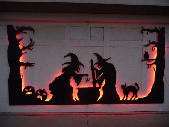 Halloween Garage Door Silhouette - how to make a glowing Halloween scene on a garage door or wall. 