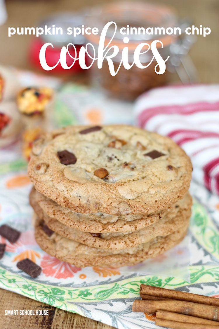 Pumpkin Spice Cinnamon Chip Cookies are the perfect Fall Cookies and a wonderful choice for a Cookie Exchange. The cookies are deliciously soft and full of that warm pumpkin fall flavor everybody loves which makes it a great Thanksgiving Dessert idea.