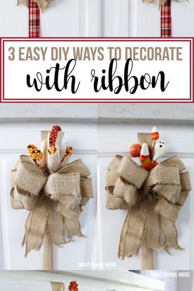 3 Easy ways to decorate with ribbon. Reuse ribbon on cupboards and switch up the patterns throughout the holidays. Inexpensive and ADORABLE!