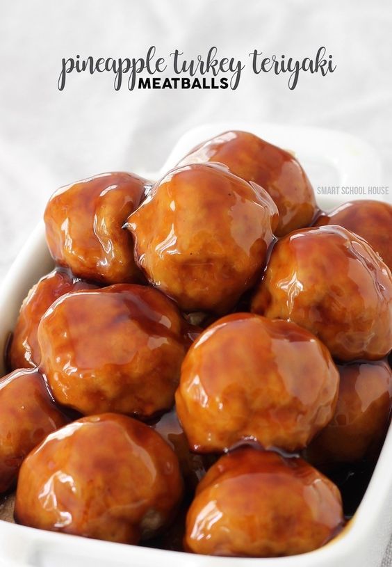 Pineapple Turkey Teriyaki Meatballs - A 30 minute freezer meal recipe for delicious and EXTRA juicy meatballs with an irresistible teriyaki glaze sauce. #turkey #turkeyrecipe #meatballrecipe #teriyaki #appetizeridea #freezermeal