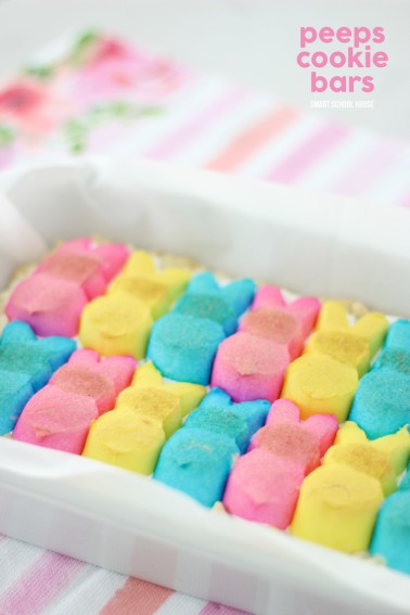 Layered Peeps Cookie Bars! Fluffy, loaded, and delicious Easter Dessert recipe idea.