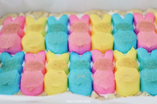Layered Peeps Cookie Bars! Fluffy, loaded, and delicious Easter Dessert recipe idea. 
