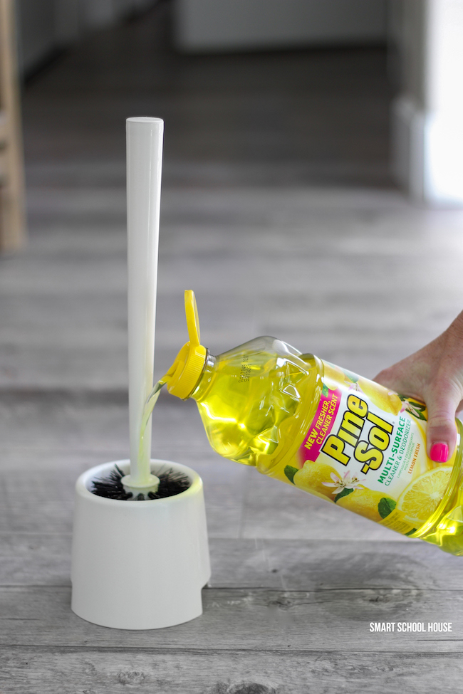Use Pine Sol Lemon in the bottom of your toilet brush holder. 