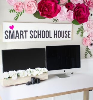 Smart School House office - paper flowers with a standing desk.