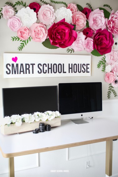 Smart School House office - paper flowers with a standing desk.