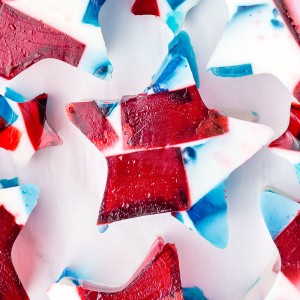 Patriotic Red, White, and Blue Jello Stars! Layers of Jello glass make up this colorful and fun dessert for all the Patriotic holidays!