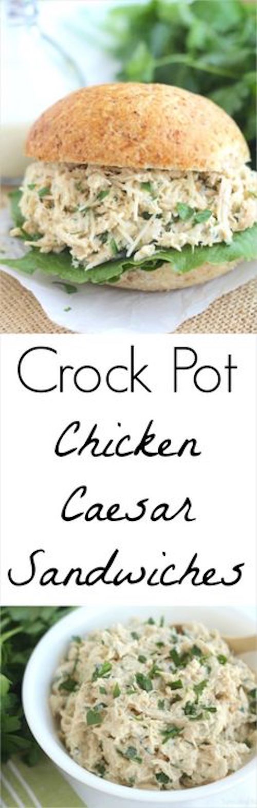 Crock Pot Chicken Caesar Sandwiches - These easy Crock Pot Chicken Caesar Sandwiches are so quick and easy! The perfect keep-the-kitchen-cool summer dinner! Packed with protein, healthy and delicious. 
