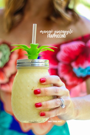 Mango Pineapple Frappuccino Recipe. Starbucks copycat recipe! It is is caffeine free, blended with a creamy milk base, and combined with mango & pineapple flavors.