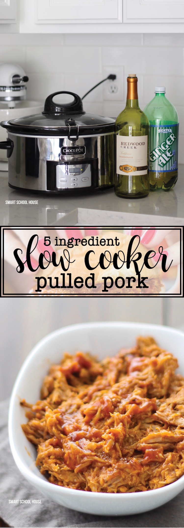 5 Ingredient White Wine Slow Cooker BBQ Pulled Pork - Easy recipe that is tender, delicious and everyone always loves it!