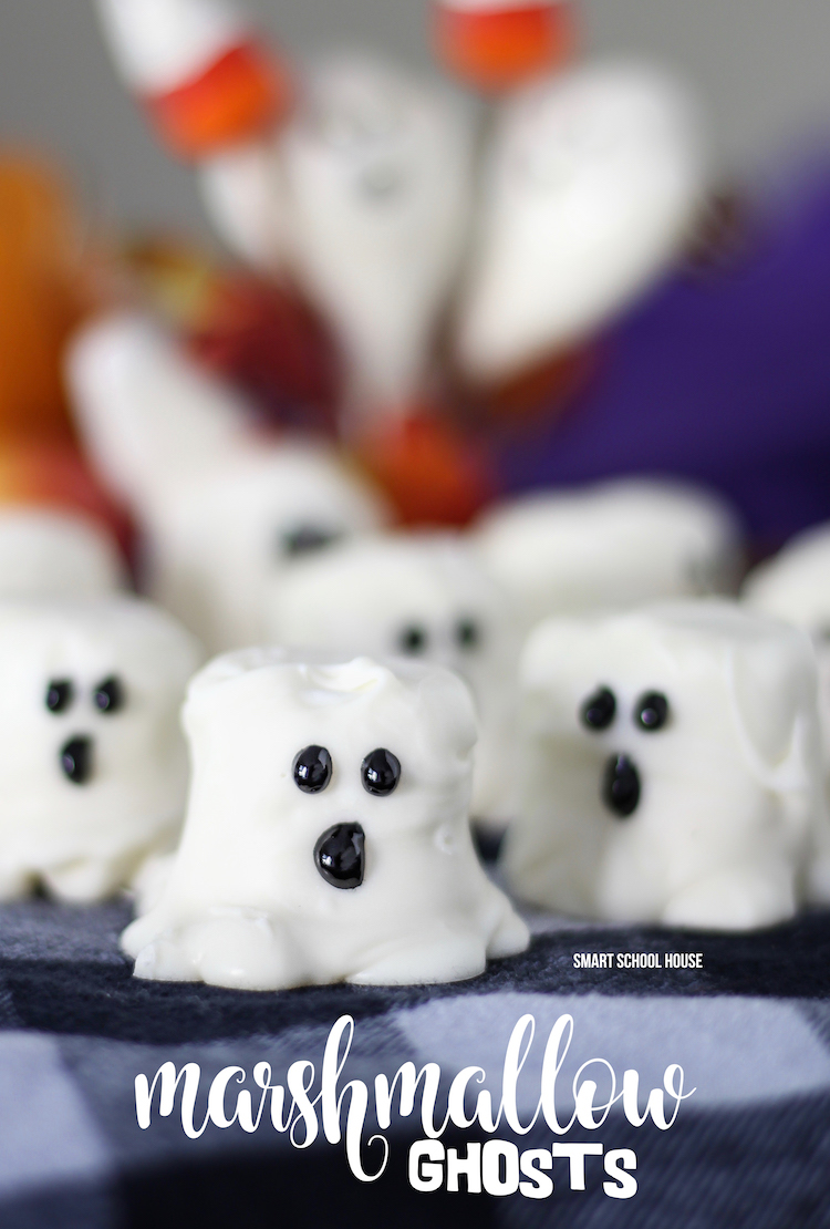 These perfect little marshmallow ghosts would be perfect for a class party or just a little after school treat. 