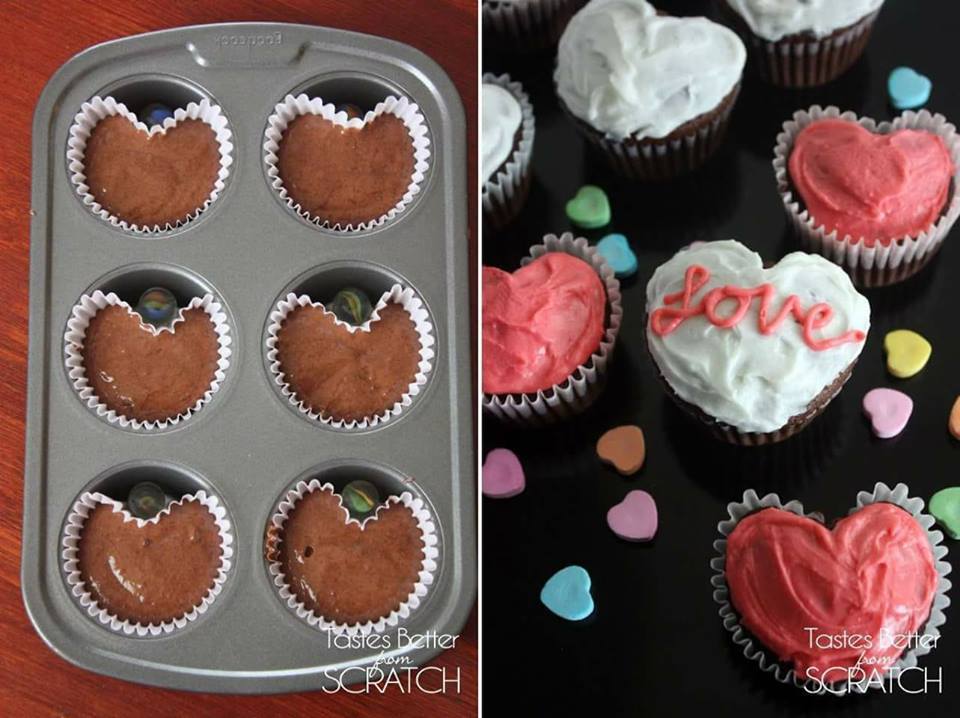 Valentine Heart Cupcakes are made using a standard muffin pan and a small marble. Your kids will love making and decorating this simple, fun Valentine’s Day treat!