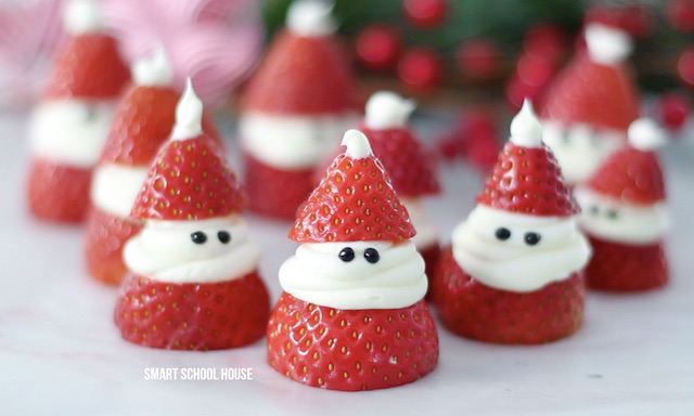 3-ingredient Strawberry Santas for Christmas! ADORABLE Christmas treat idea recipe that is delicious, so easy to make, and great for a Christmas party. 