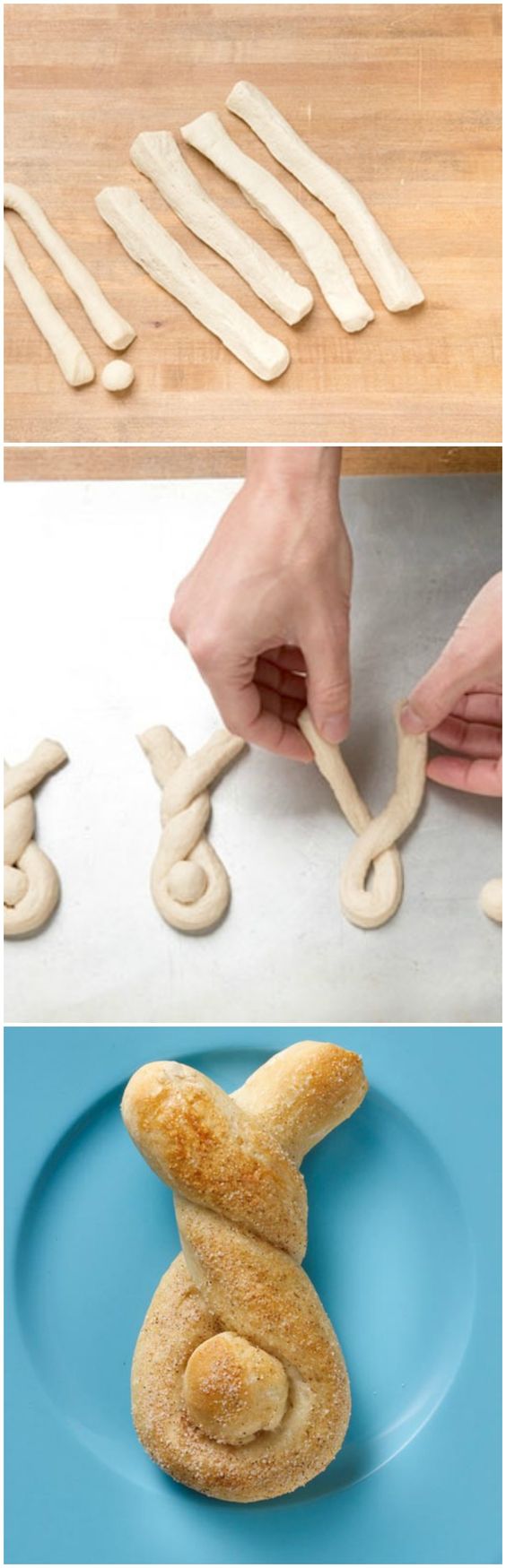 How cute! Simply start with Pillsbury refrigerated bread dough to make these cinnamon and sugar cotton tails.