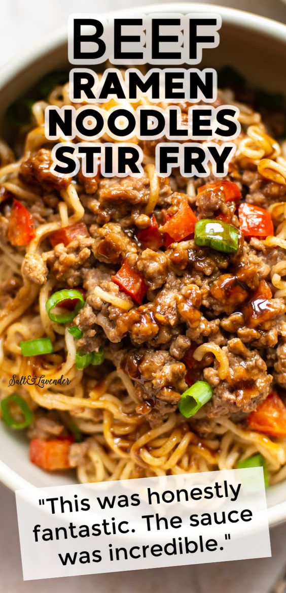You'll definitely want seconds of this beef ramen noodles stir fry recipe! It has a homemade sweet and savory hoisin peanut sauce, and this quick beef recipe is a winner.
