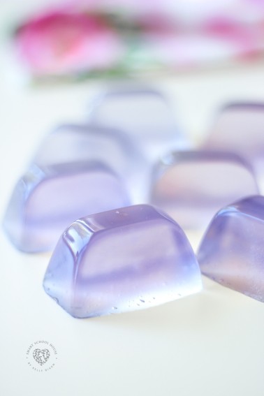 LAVENDER SOAP JELLIES! Wiggly, giggly, foaming soap cubes that smell SO GOOD! Can be used in the bath, shower, or as hand soap. These are fun to make and even fun to use! #soapjellies #lavender