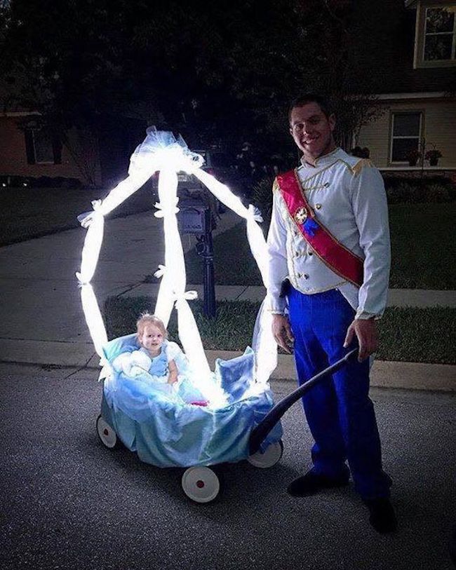 Cinderella and Prince Charming Costume - Have dad pull Cinderella around trick-or-treating in her glowing wagon carriage!