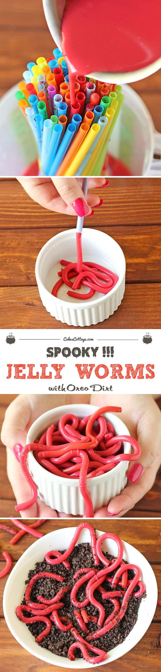 Are you looking for a gross dish for your Halloween party? Make these creepy crawlers — but don’t worry, take a few bites and you will see how tasty these jelly worms with oreo dirt can be!