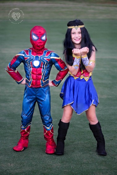 Wonder Woman and Iron Spider kids costumes for siblings