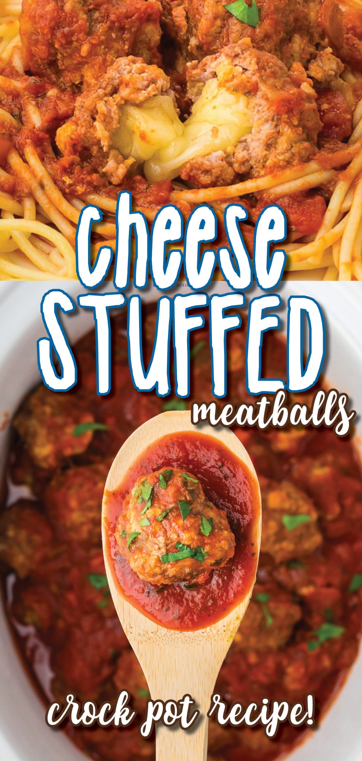Tender juicy slow cooker Cheese Stuffed Meatballs simmered in the most delicious sauce that everyone goes crazy for! Perfect appetizer or a delicious, easy meal with pasta, rice, or for meatball subs!
