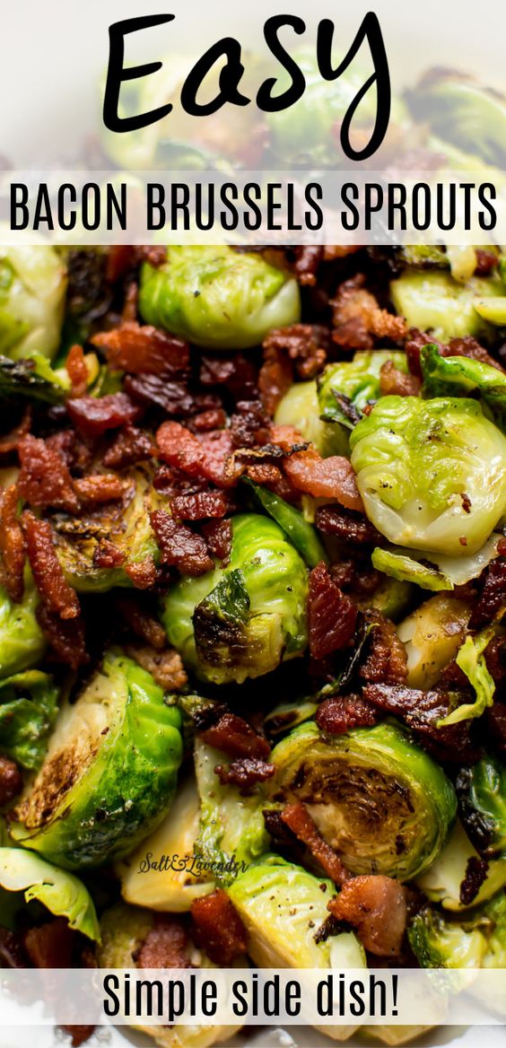 This easy Brussels sprouts and bacon recipe will have everyone asking for seconds! Pair this simple and cozy side dish with a roast or even Thanksgiving turkey.