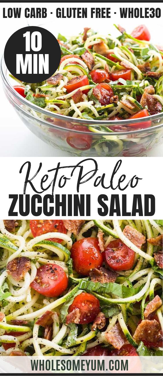 Zucchini Noodle Salad Recipe with Bacon & Tomatoes (Low Carb, Paleo)
