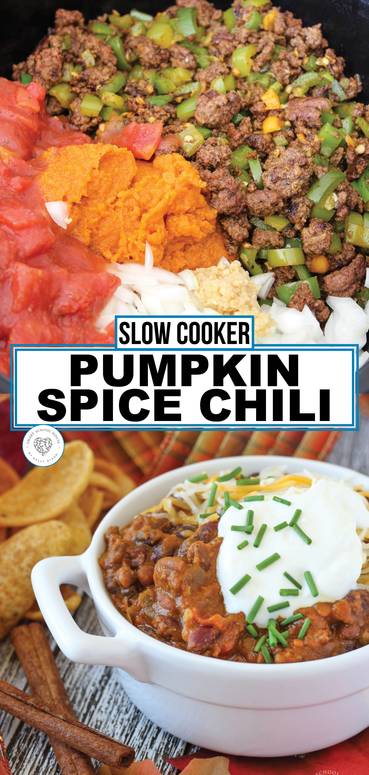 Crock Pot Pumpkin Spice Chili: You've got to taste it to believe it! It actually tastes like pumpkin spice mixed within a spicy and savory chili. Made with pumpkin purée in a slow cooker.