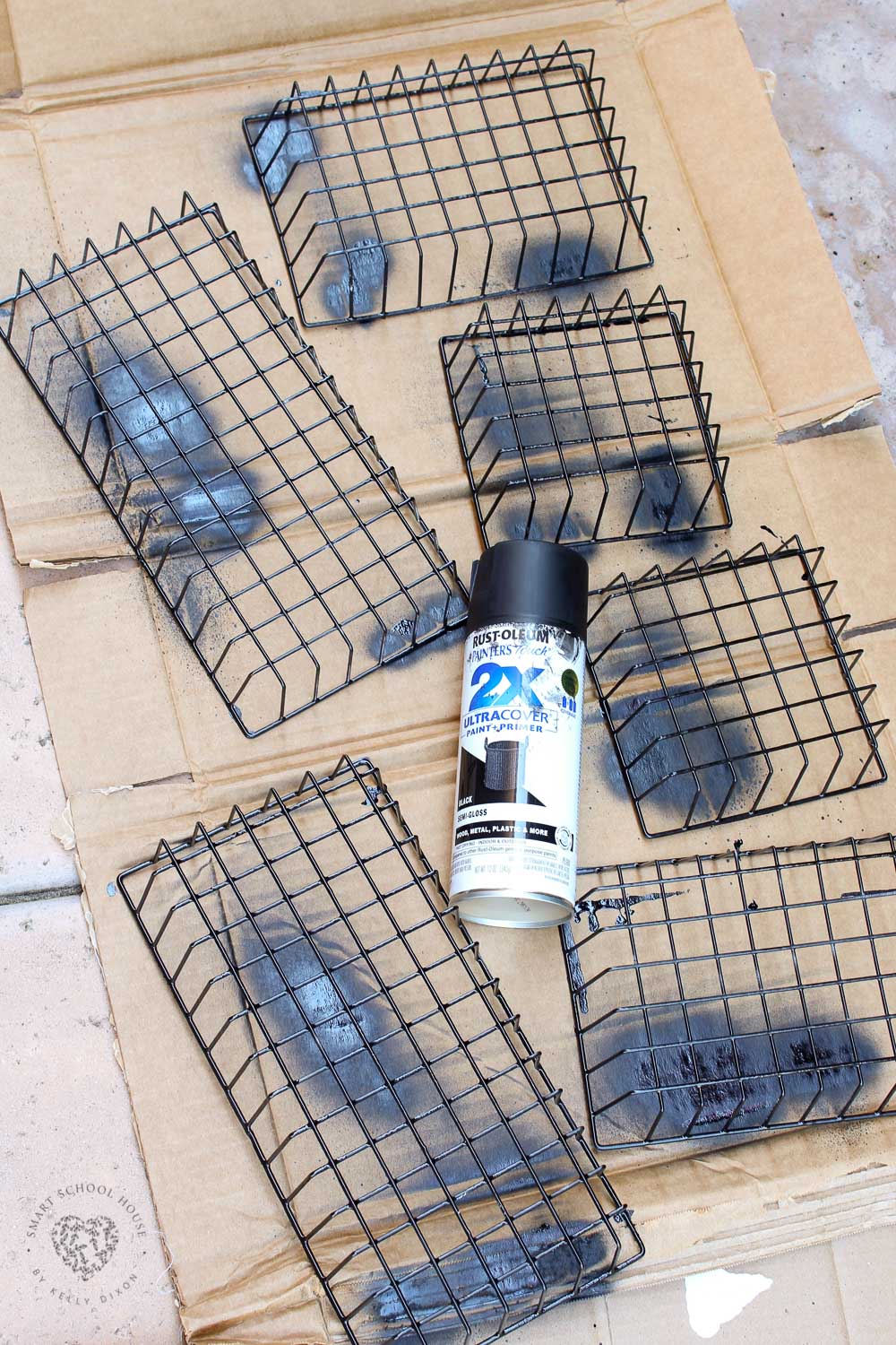 Spray painting baskets for Halloween