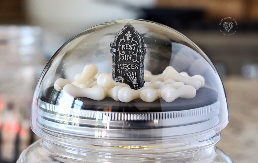 Making a Halloween Snow Globe on top of a jar
