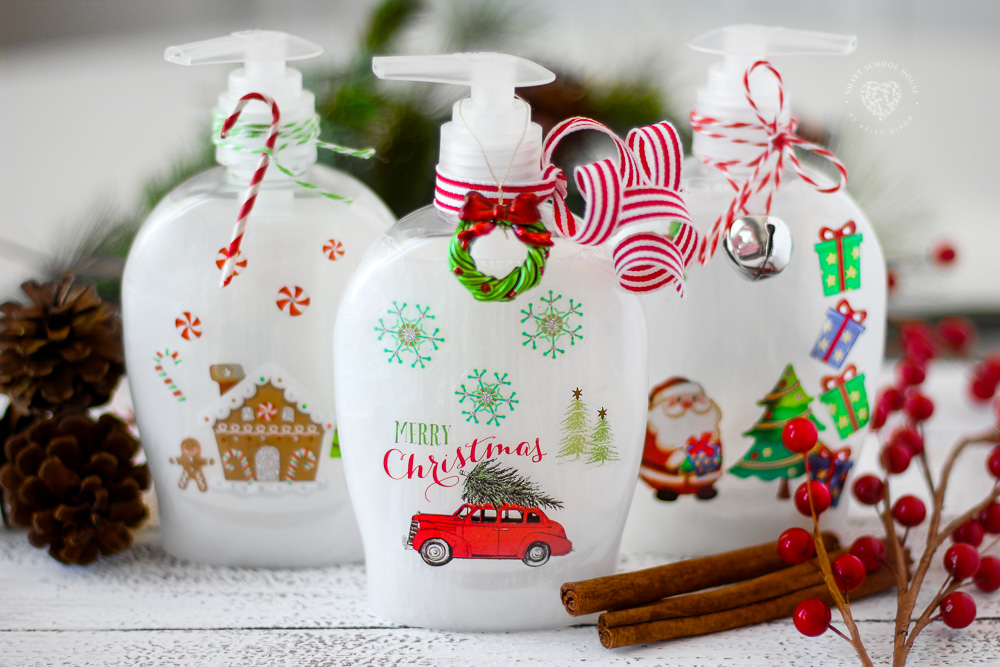 Beautiful soap bottles for the holidays! The perfect DIY Christmas gift idea. Inexpensive Christmas soap bottles. You'll never believe how EASY they are to make!
