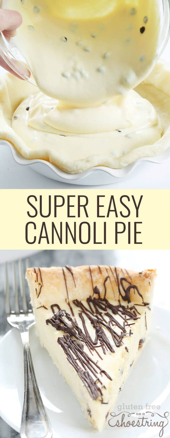 Gluten free cannoli pie has all the taste of cannoli in a super easy smooth and creamy pie. Make it with a pastry crust or cookie crust!