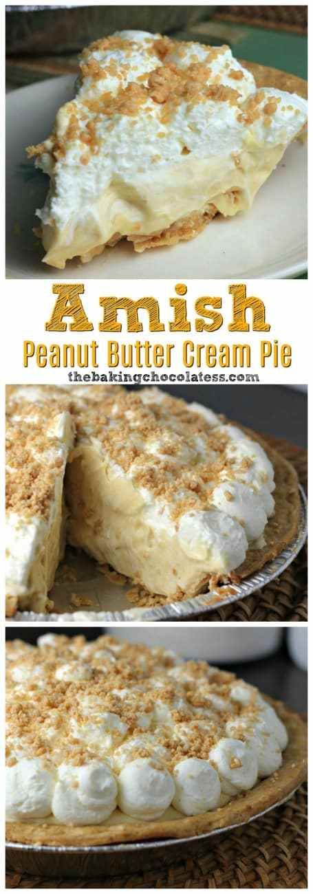 Amish Peanut Butter Cream Pie - Amish' is referred to as being plain, but there is nothing 'plain' about this creamy, dreamy Amish Peanut Butter Cream Pie! Perfectly delectable! #peanutbutter #amish #pie #peanutbutterpie