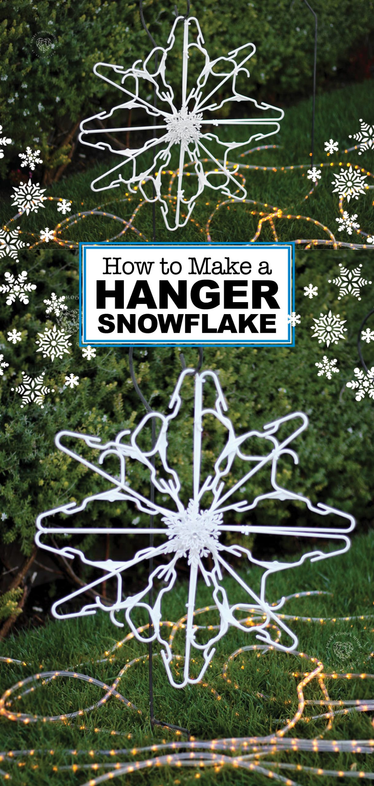 Use child size plastic hangers and zip ties to make a hanger snowflake! Decorate for the holidays with these beautiful DIY snowflakes made out of hangers.