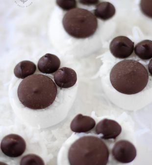 Celebrate the chilly weather with these fun Polar Bear Paw Marshmallows! A fun treat for kids #marshmallows #chocolate #kidfood
