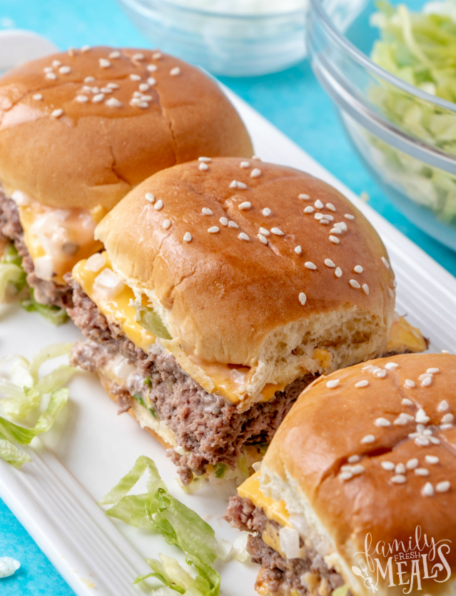 These Big Mac Sliders have all the fixings that make the Big Mac so special, but in a smaller form that fits easily in one hand.