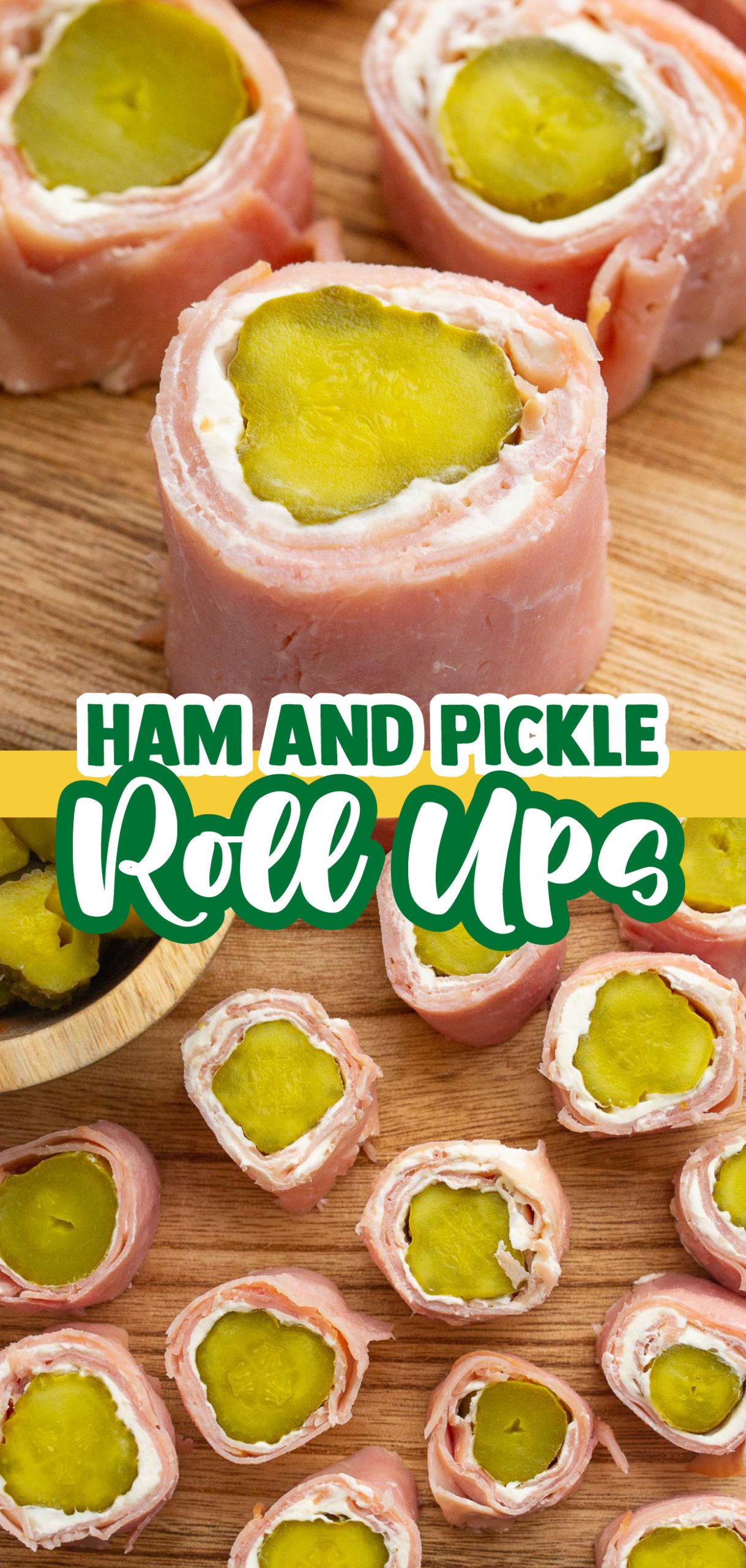 Ham and Pickle Roll Ups - Ham, cream cheese, and pickles rolled up into a tasty crowd pleasing appetizer 