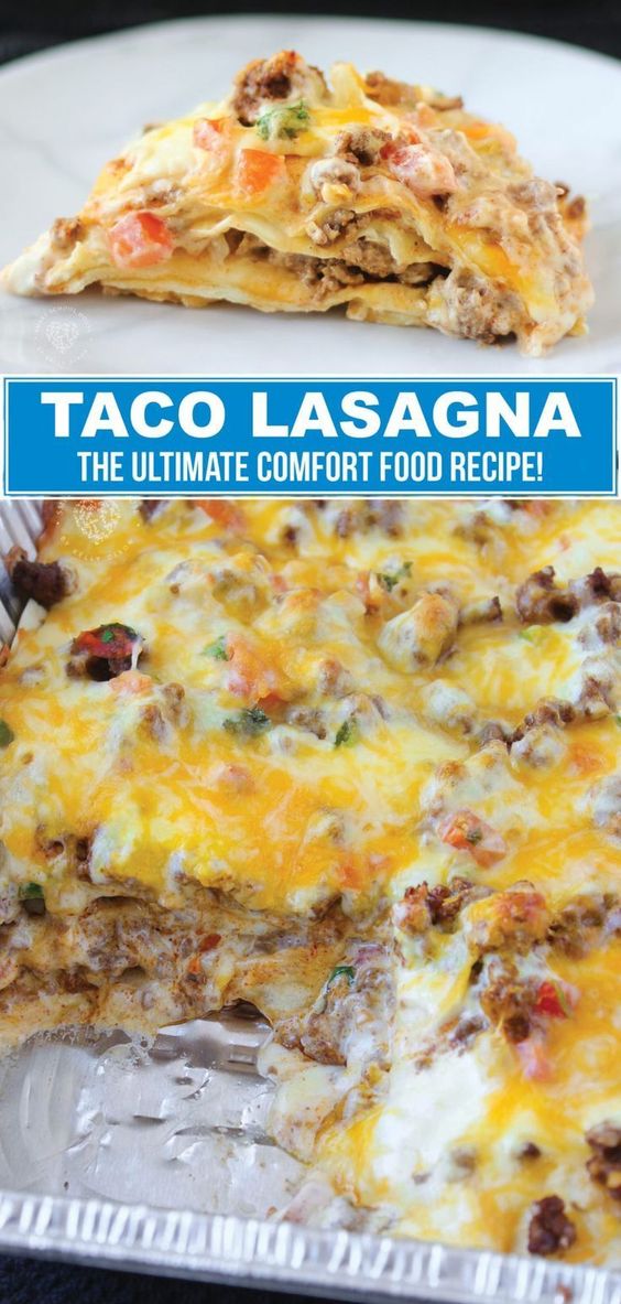 If you are searching for the perfect comfort food recipe, this taco lasagna recipe is for you. This delicious dinner recipe is so easy to make that you can have it prepared and on the table in less than 30 minutes. This creamy, cheesy taco lasagna recipe is an easy weeknight dinner that the whole family will enjoy. You might even want to make a double batch. Leftovers are so delicious. #dinner #recipe #beef #easy #homemade #taco #lasagna #tacotuesday #tacorecipes
