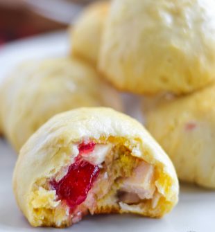 Turkey Cranberry Poppers Are Buttery Biscuits Filled with Delicious Leftover Turkey (or Ham), Cranberry Sauce, Gravy, and Stuffing!