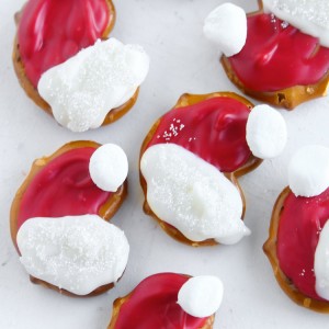 Bite-sized bits of North Pole magic, these Pretzel Santa Hats are just what your holiday needs!