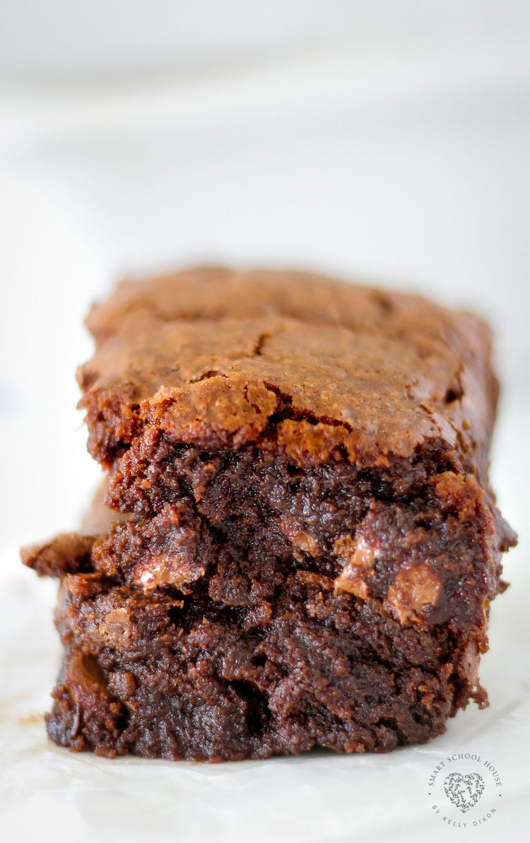 Thick homemade brownies with crispy edges, chewy middles, and rich chocolate flavor.