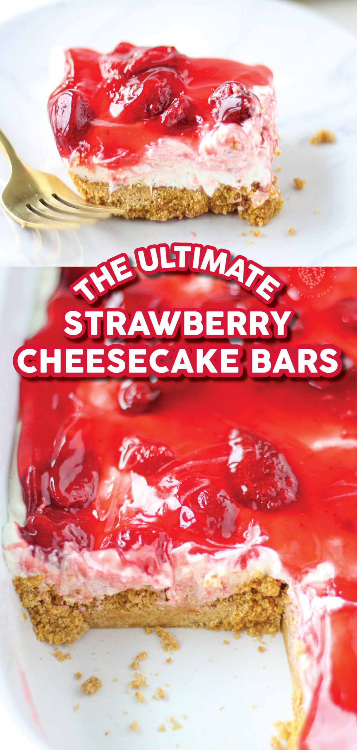Easy Strawberry Cheesecake Bars, these irresistible squares are quick, easy and so delicious! Made with a graham cracker crust and strawberry filling. Easy and tasty bars.