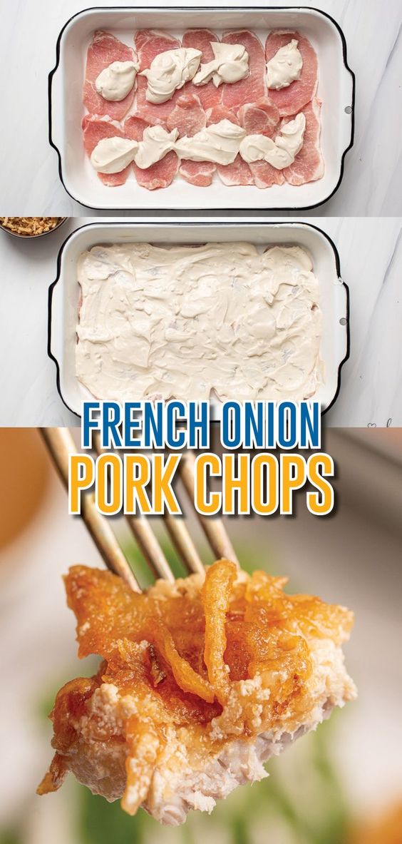 French Onion Pork Chops are easily made with pork chops smothered in an addicting creamy sauce and topped with everyone’s favorite crispy fried onions! Whether a holiday dish or a comforting weeknight meal, you and your family will love this