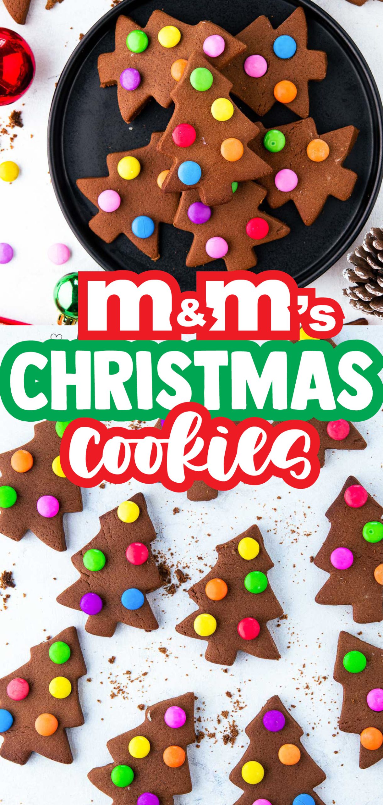 These creative, adorable, and fun Christmas tree cookies with M&M lights are super easy to make. The combination of cocoa powder and pumpkin spice mix gives these cookies a rich, decadent, and warm flavor, perfect for the holiday season.