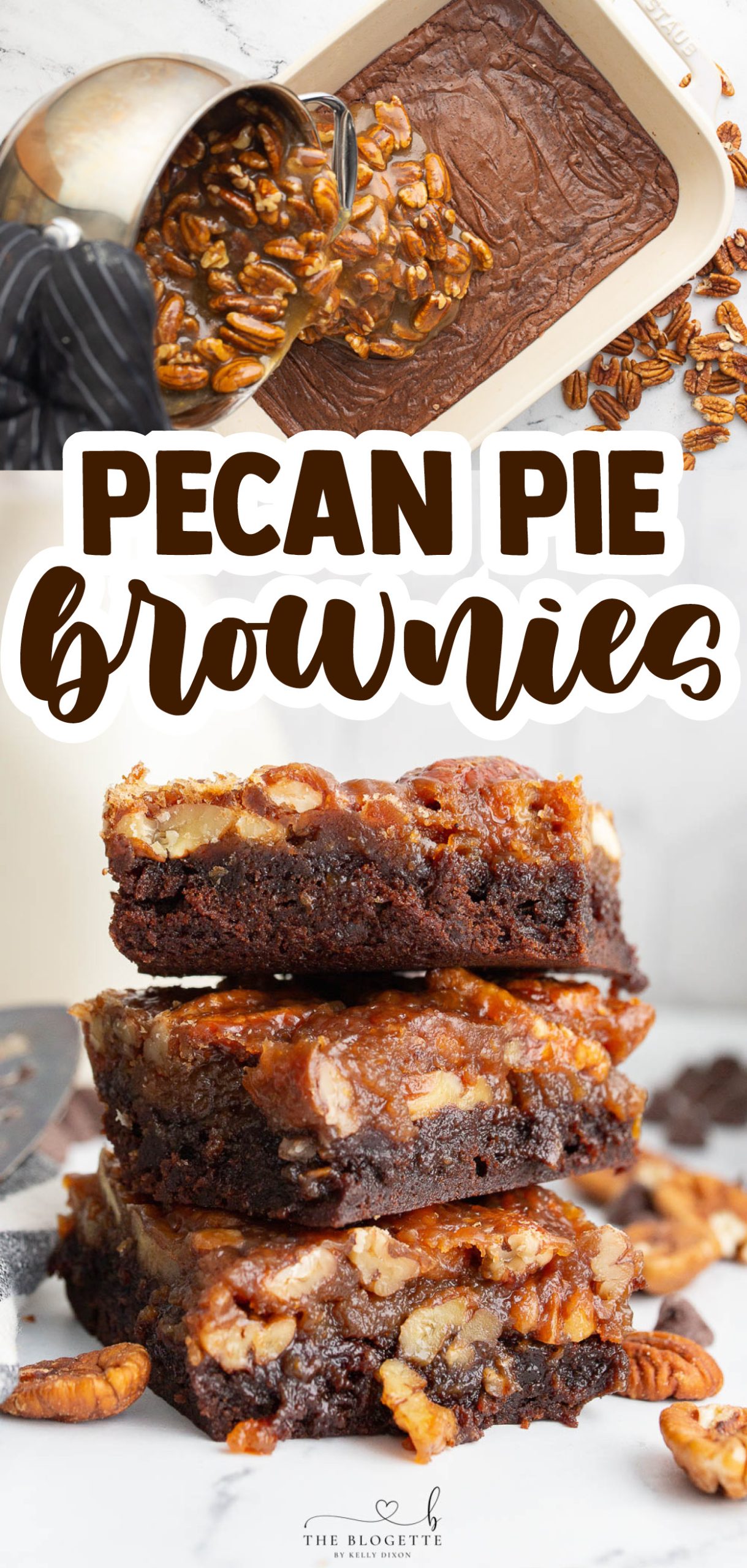 Pecan Pie Brownies are fudgy chocolate brownies topped with a pecan pie filling for an irresistible treat. This is a Thanksgiving dessert FAVORITE but is delicious all year long.