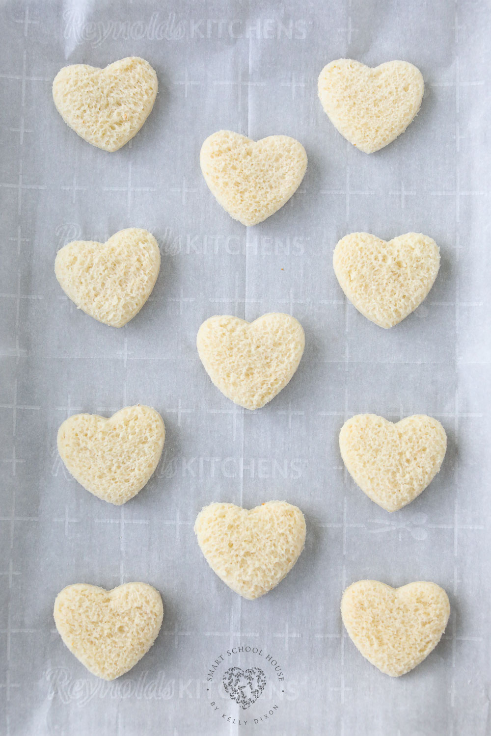Bread hearts on a baking sheet